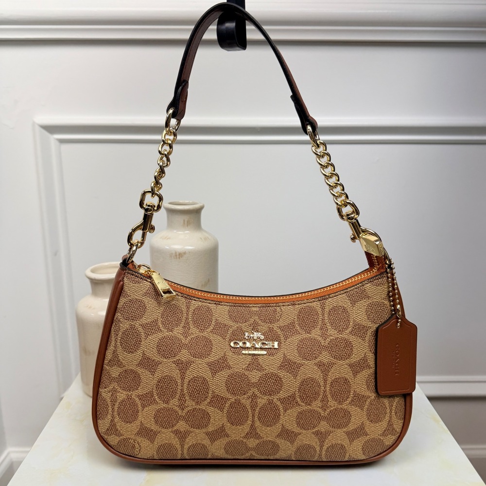 Coach Teri in Signature Canvas Khaki Saddle Brown Bag